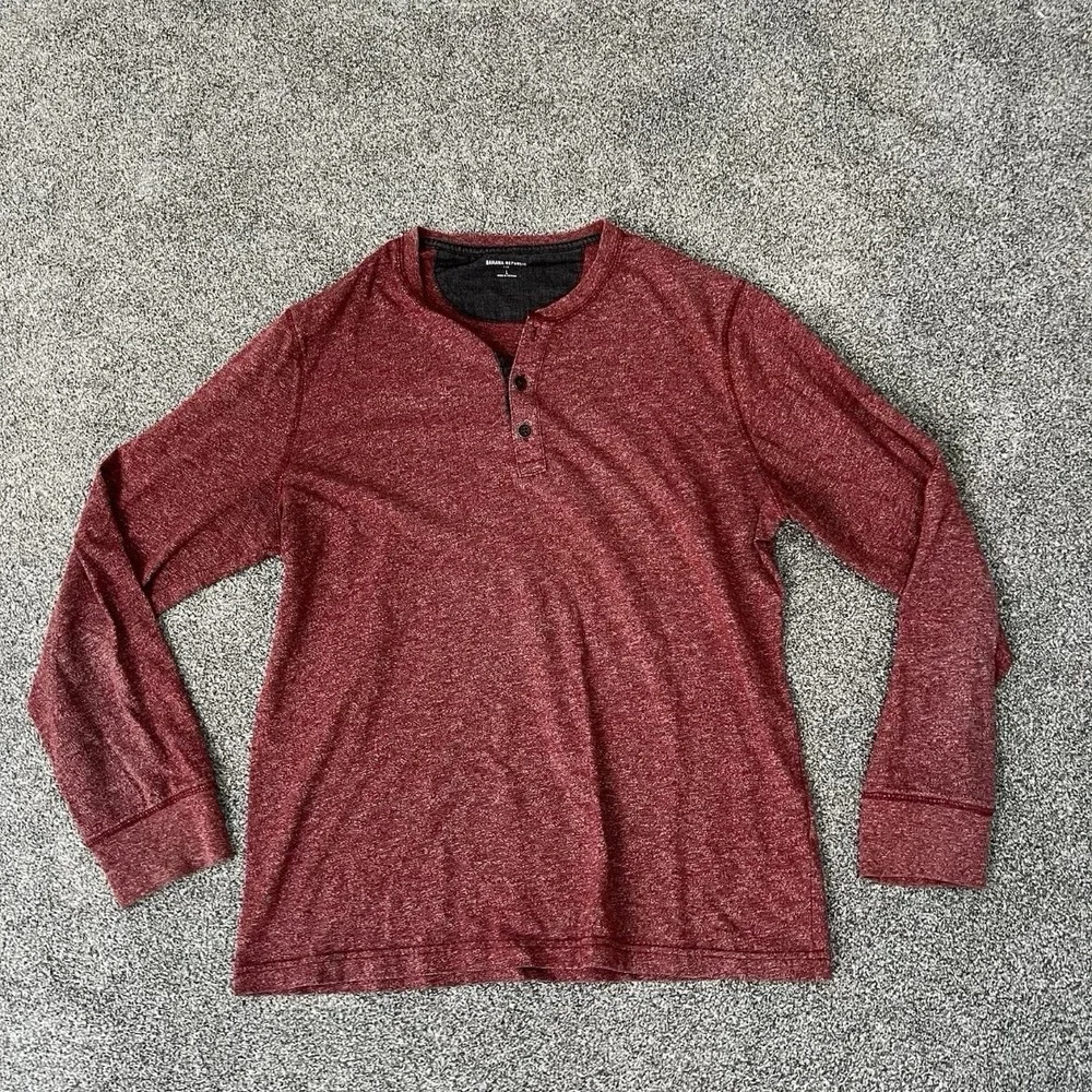 Banana Republic Marled Henley Shirt Mens Large Red Long Sleeve Casual